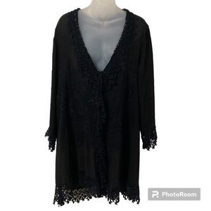 Johnny Was Black Lace Trim Cardigan